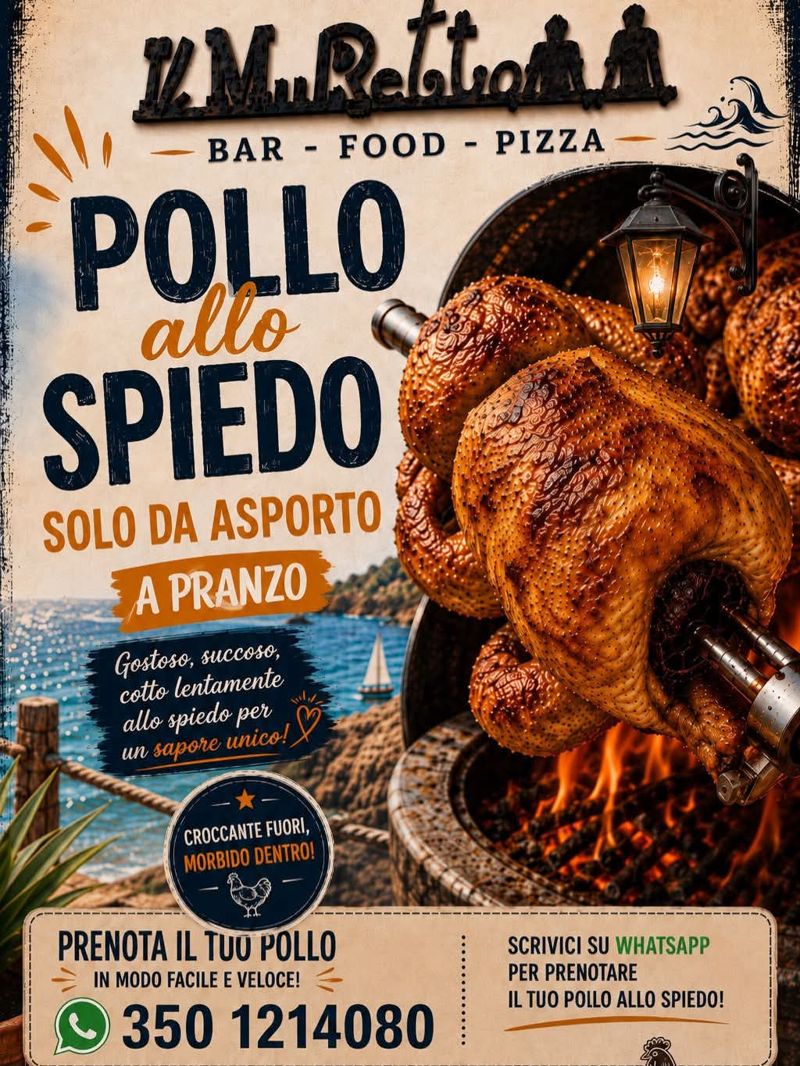 Pollo allo spiedo, solo da asporto a pranzo, prenota su WhatsApp al 350 1214080